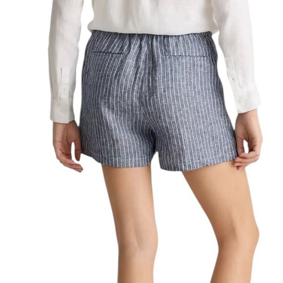 Quince Women 100% European Linen Shorts Blue Pinstripes Tie Waist - Picture 2 of 10